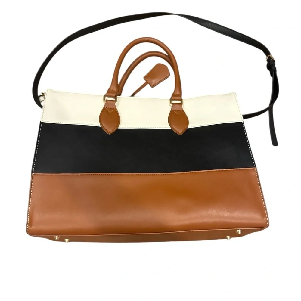 Loveook Elegant Leather Handbag - Black, White, and Brown